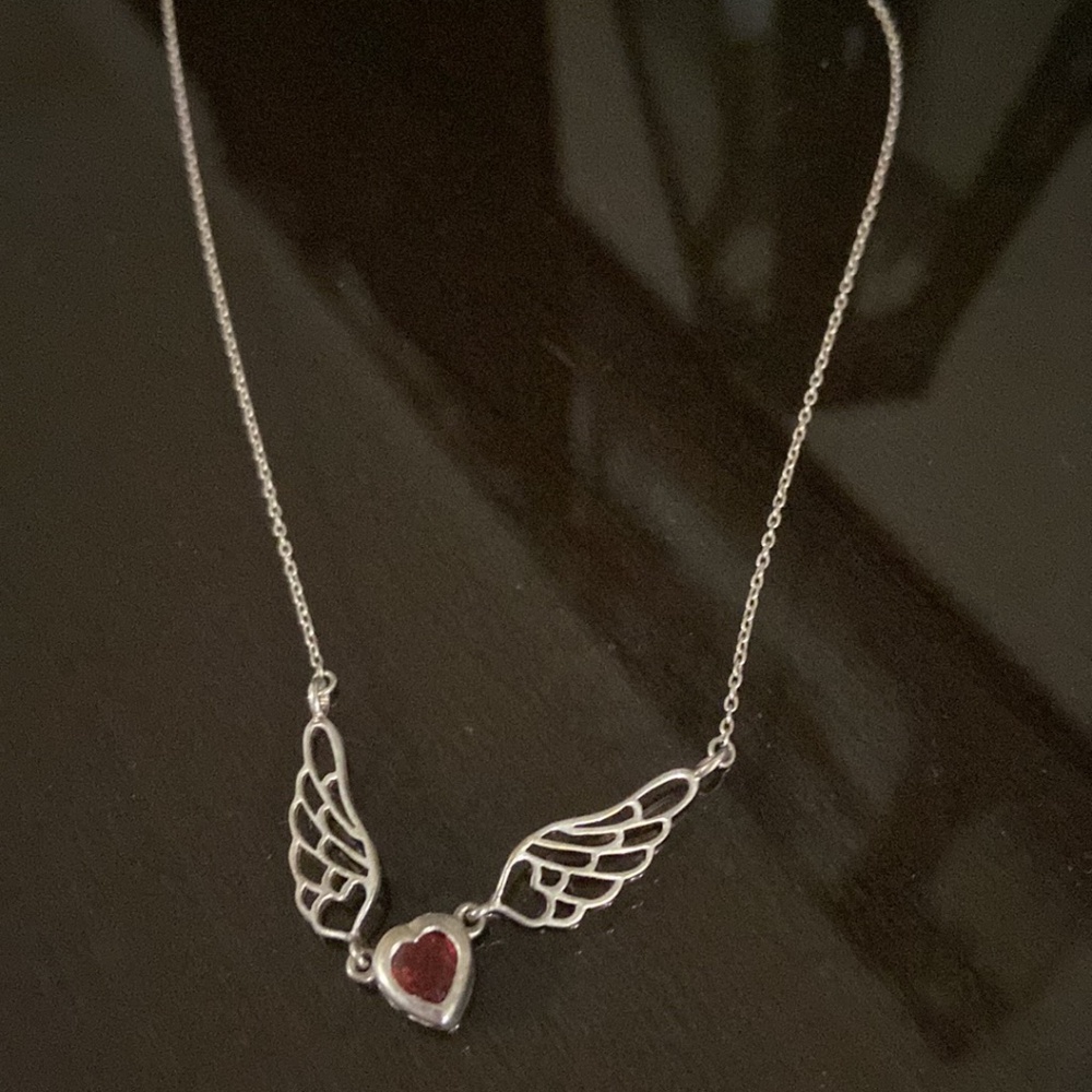 Garnet Heart With Wings Necklace